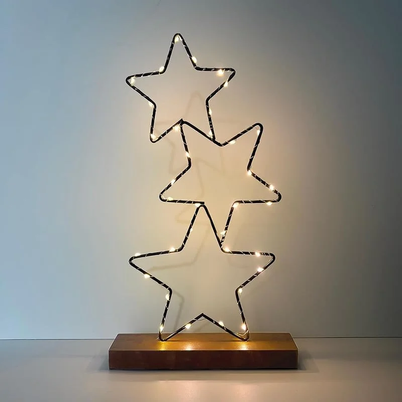 Beafaeur Estrella LED Navidad, Estrella Luz Navidad con Base Madera & Minutero — Decoracion Navidad