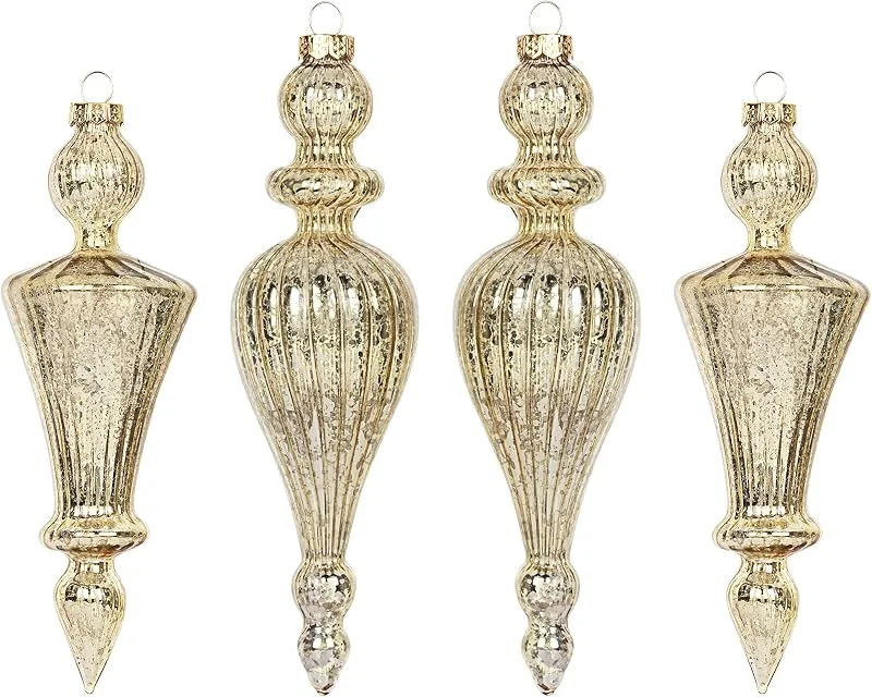 KI Store 4 Bolas de Navidad de Cristal Doradas de Mercury, Adornos de Navidad Antiguos, piñas, Adornos de Navidad, Adornos para Colgar, decoración de Navidad, Adornos para el árbol de Adviento — Decoracion Navidad