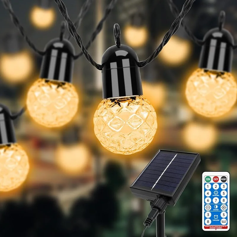 Visita la tienda de sylvwin sylvwin G40 Guirnaldas Luces Exterior, 18M 25LED 8 Modos Solar Guirnalda Luces Exterior, Guirnalda de Luces para Jardín, Árboles, Patio, Fiesta, Habitación, Boda Blanco Cálido — Luces Navidad