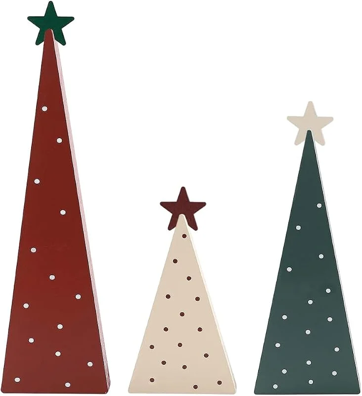 MiOYOOW Árbol de Navidad de Mesa, Juego de decoración navideña de Mesa de 3 Piezas con Estrella extraíble, Adornos de árboles de Mesa, para Chimenea rústica, hogar, Fiestas, Regalo — Decoracion Navidad