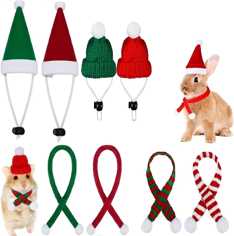 Little Bean Lote de 8 disfraces de Navidad para mascotas pequeñas - Sombrero, bufanda, cerdo de India, gorro de Papá Noel para conejo, hámster, hurón, chinchilla, erizo y mascotas pequeñas (8 piezas) — Ropa Navidad