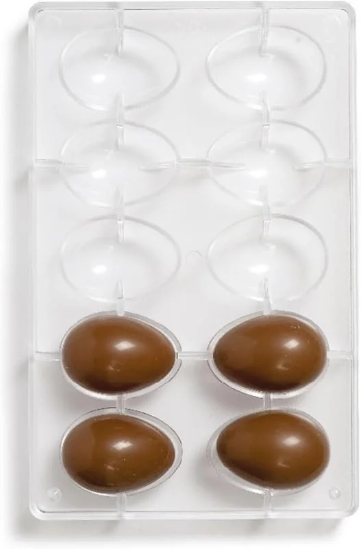 DECORA 0050050 Molde para Huevos de Chocolate en Policarbonato 10 Cavidades 60 x 42 mm, Ideal para Preparar Chocolates Brillantes y Crujientes, Diseño Profesional — Hogar y cocina