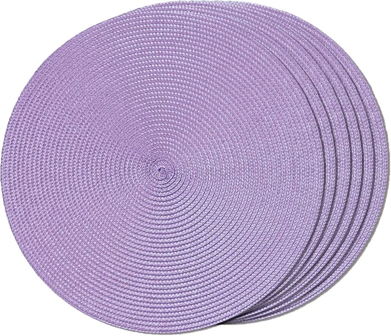 FunWheat - Juego de 6 manteles individuales redondos trenzados para mesas de comedor, lavables, antideslizantes, 38 cm, morado lila — Hogar y cocina