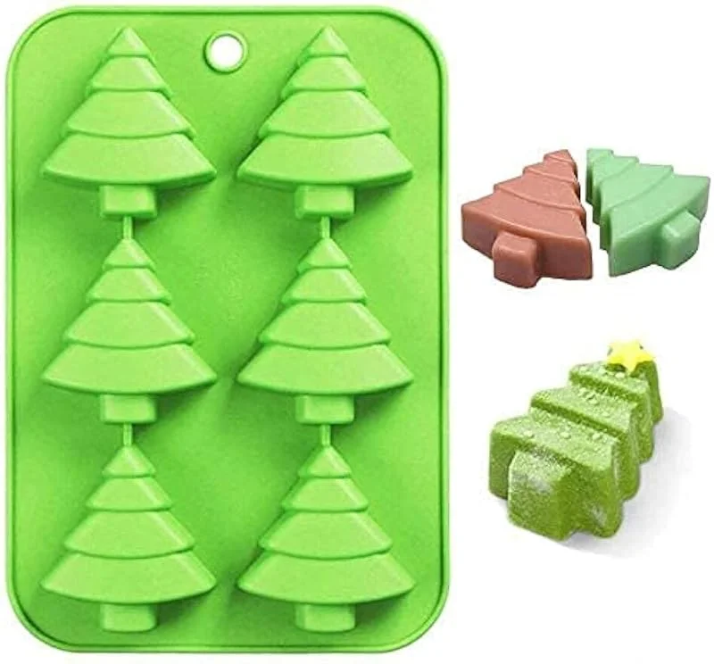 Breezo - Molde de Silicona para Navidad, 6 Cavidades, Árbol, Chocolate, Jabón, Dulces, Magdalenas, Moldes para Hornear, Decoración de Tartas, Fiestas y Hogar — Hogar y cocina
