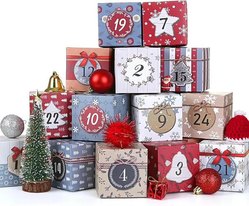 Visita la tienda de LIHAO LIHAO Calendario de Adviento, 24 Cajas Cuadradas para Navidad, Caja de Regalos para Fiesta Cumpleaños, Caja Papel para Caramelos Dulces Galletas Chocolates, DIY — Envoltorio regalo