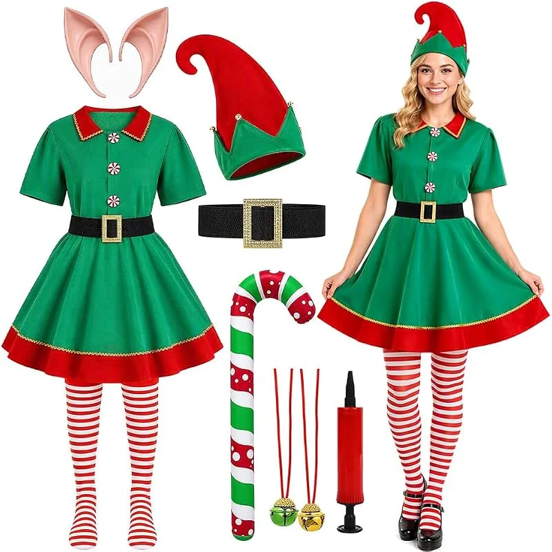 Agarte 11 PCS Disfraz Elfo Duende Navidad, Disfraz Duende Navidad Mujer — Ropa Navidad