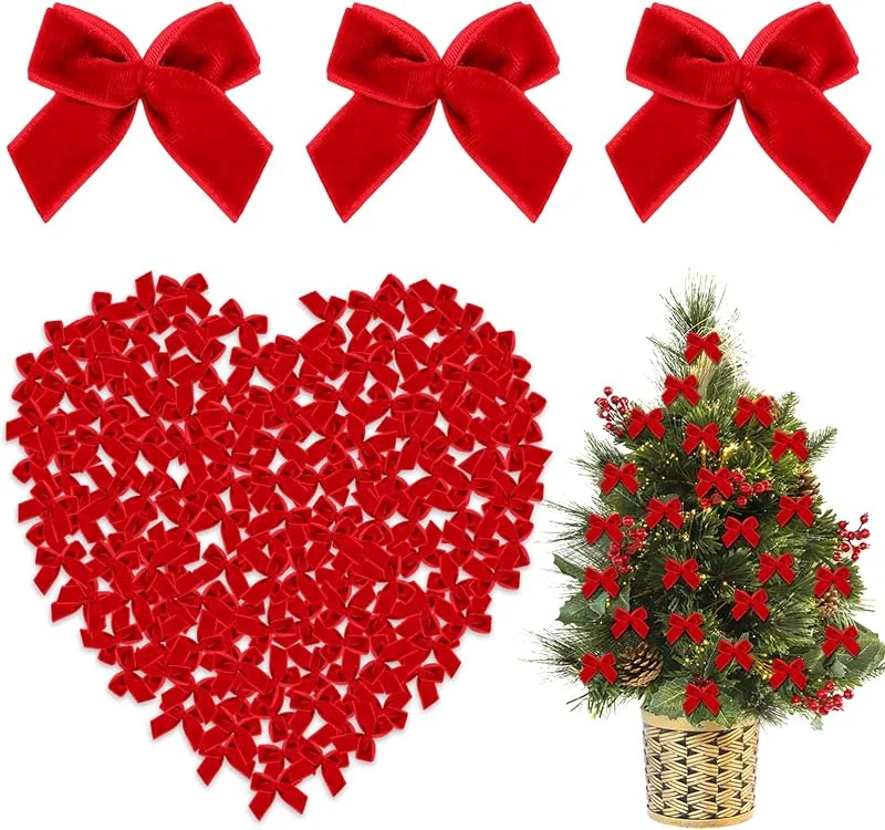 GUIZIYAO 120 Piezas Lazo De Navidad, 2, 5 X 2, 5 CM Lazos Pequeños Manualidades, Laços Veludo Natal, Decoración DIY Para Navidad, Burdeos, Rojo — Envoltorio regalo