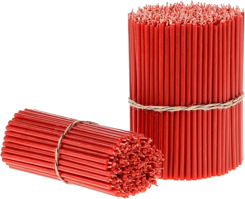 Visita la tienda de Danilovo Danilovo Ritual - Velas de cera de abeja (rojo) – Velas ortodoxas para oración o decoración de mesa de boda – no tóxicas – antigoteo N100, altura: 16, 5 cm, diámetro: 5, 7 mm (100 unidades – 400 g) — Cena a la luz de velas