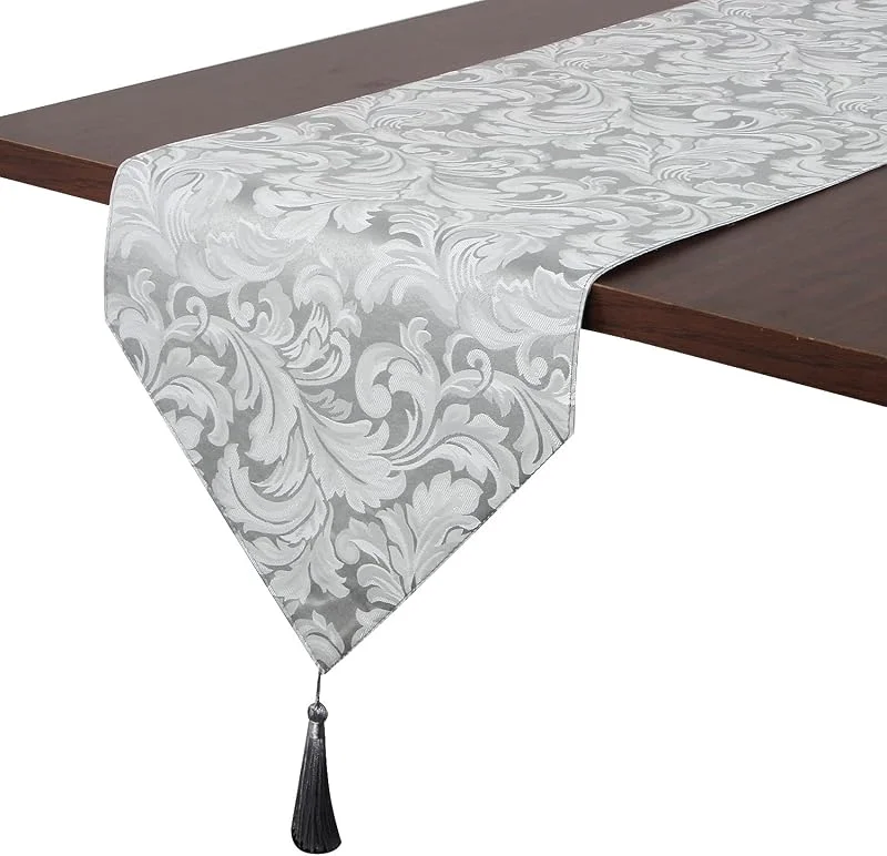 EHouseHome Camino de Mesa Reversible de Damasco Jacquard Gris Plateado con borlas, 13 x 72 Pulgadas, Resistente a Las Arrugas y al Agua, a Prueba de derrames, Decorativo, para Comedor y Boda — Hogar y cocina