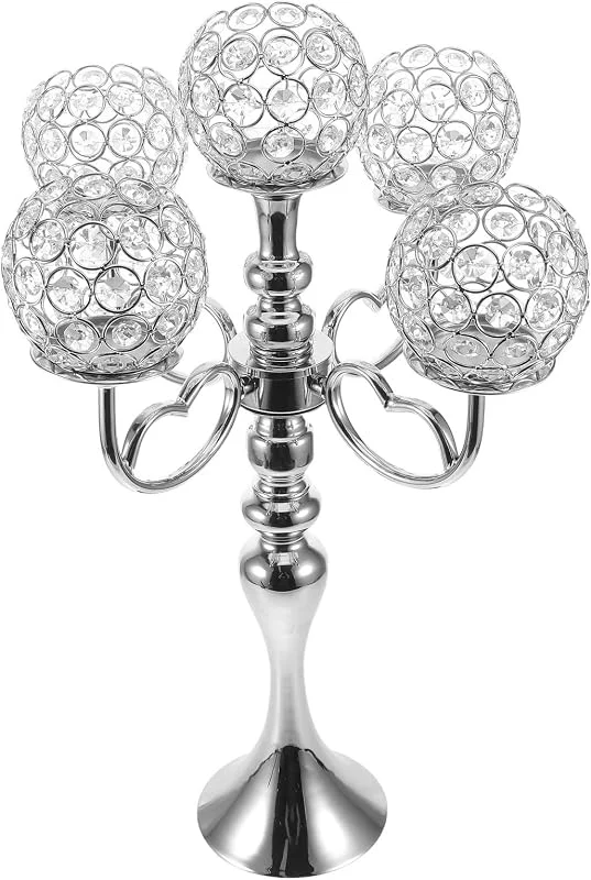 PRETYZOOM Candelabro Vintage de 5 Brazos con Cuencos de Vidrio y Plata — Cena a la luz de velas