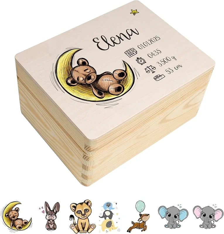 Visita la tienda de Creative DECO Creative DECO Caja de Recuerdos Personalizada para Bebés, Regalo Niños — Envoltorio regalo