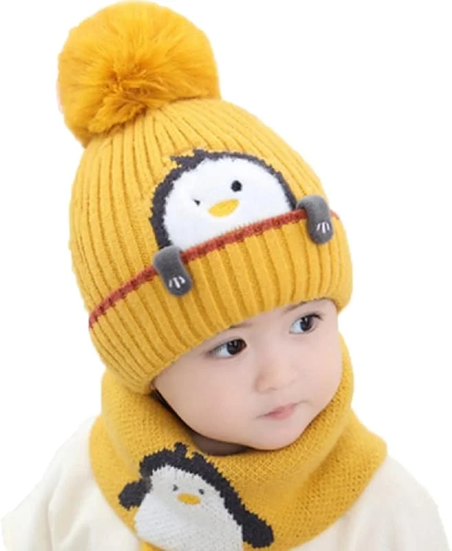Visita la tienda de Rayson Gorros para Niño Niña Bebé Otoño Invierno Linda Pequeño pingüino Niños Gorro de Punto Acolchado y Bufanda Traje de 2 Piezas — Ropa Navidad