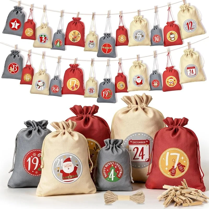 Alintor Calendario Adviento para Rellenar 2024, Calendario de Adviento para Rellenar, 24 Bolsas para Calendario de Adviento — Adviento y mesa