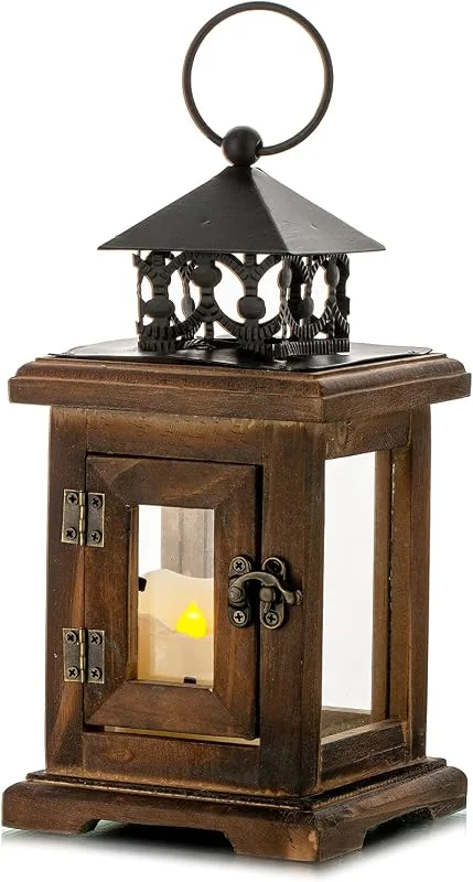 Romadedi Farolillos para Velas Madera - Vintage Faroles 23cm Portavelas Decoración Candelabro Rustica Decorativas Navidad para Mesa Hogar Jardin Bodas, Marrón — Adviento y mesa