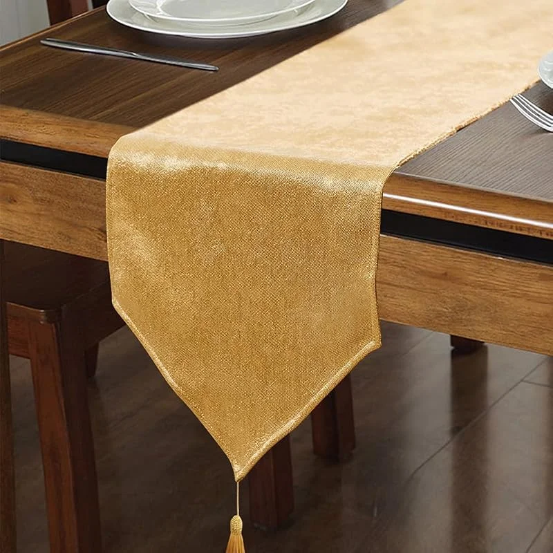 WAITER TREE Camino de Mesa Oro con Flecos 35 x 240 cm Efecto Lino Brillo — Hogar y cocina