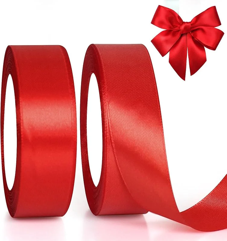 GXFCING Cinta de Satén Roja 25 mm x 46 m, Cinta de Raso Satén Para el Embalaje de Regalos, Globos, Artesanías, Decoración de Pastel, Ramos, Navidad (23 m, rollo) — Envoltorio regalo