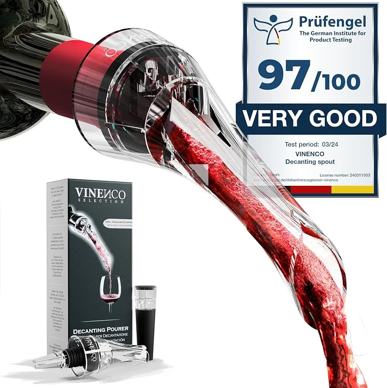 Visita la tienda de Vinenco Decantador de Vino y Aireador para Botella + Bomba de Vacío - Vertedor Rapido Profesional, Oxidante de Vino Tinto, Decantadores Pourer, Accesorios Bar Tapón Regalo Mujer Hombre Cumpleaños Amigos — Vino y mesa festiva