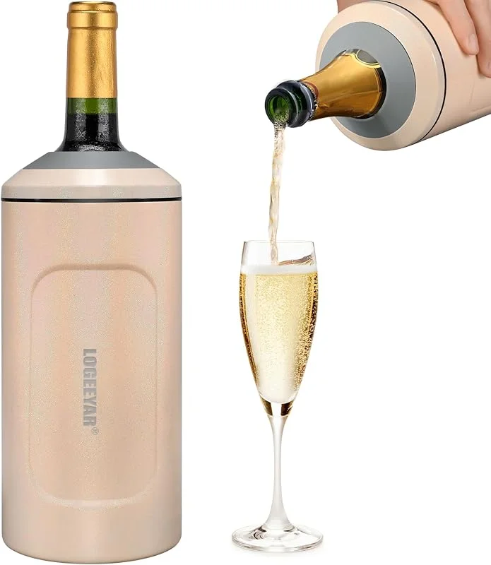 Itslife Enfriador de Vino con Tapa 750 ml, Acero Inoxidable Enfriador de Champán Portátil, Enfriador de Botellas de Vino y Champán, Aislado al Vacío, Regalos para Amantes del Vino (Rosa Brillante) — Vino y mesa festiva