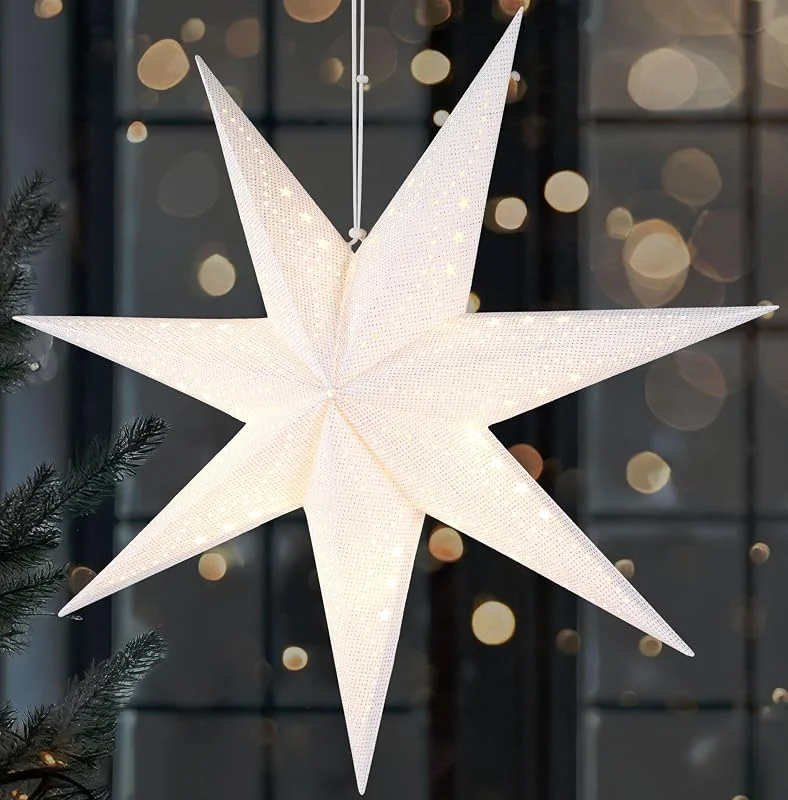 Visita la tienda de BRUBAKER BRUBAKER Estrella de Navidad 3D para Colgar - Estrella de Papel LED con Temporizador - Estrella de Adviento de 60 cm con Diseño Moderno - Funciona con Pilas - Decoración Navideña - Blanca — Decoracion Navidad