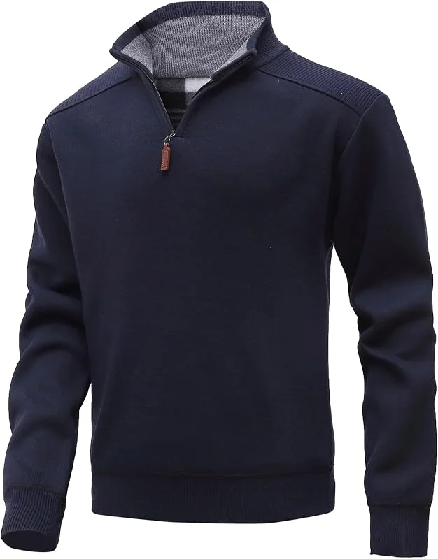 MeiLayM Jersey de Punto Sueter Hombre Manga Larga y Media Cremallera Otoño Invierno Jersei Clásico de Cuello Alto de Canalé Suéter de Punto — Ropa Navidad