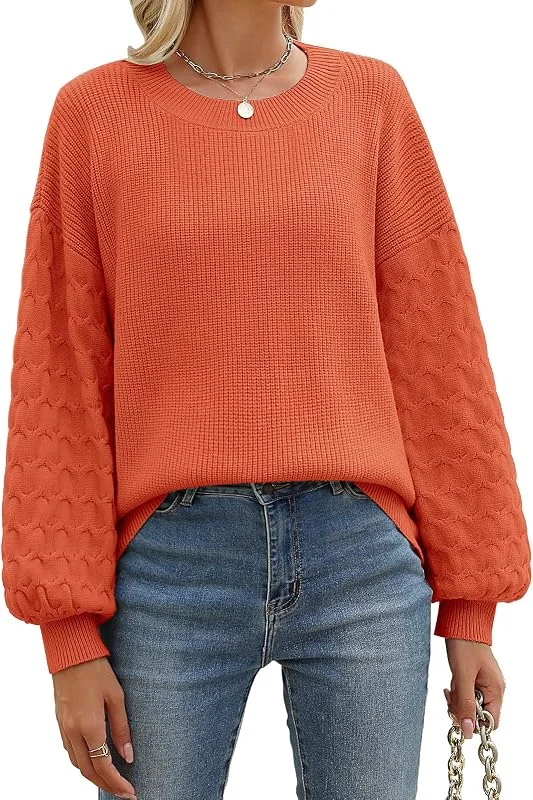 Visita la tienda de heekpek heekpek Jersey Punto Mujer Cuello Redondo Suave Sueter Mujer Manga Larga de Linterna Cálido Suelto Jersey Mujer Otoño Invierno Elegante — Ropa Navidad