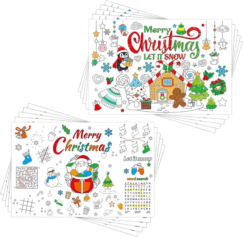 lasuroa 24uds Manteles Individuales Papel Niños para Colorear, Manteles Individuales Navidad Divertidos Juego de Manteles Individuales Navidad para Suministros de Mesa Navideña(Estilo Mixto 1) — Hogar y cocina