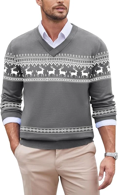 Visita la tienda de COOFANDY COOFANDY Jersey Navideño para Hombre de Cuello en V Suéter de Punto Fino de Manga Larga Pulóver de Navidad para Fiestas de Invierno — Ropa Navidad