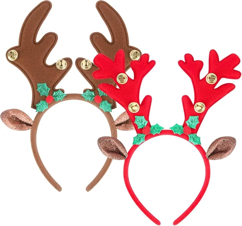 TAXTYHRE 2 Piezas Diademas Navideñas, Diadema Reno Navidad, Cuernos de Reno Diademas, con Orejas Reno y Campana, Accesorios de Navidad Diadema para Navideños Año Nuevo Cosplay — Ropa Navidad