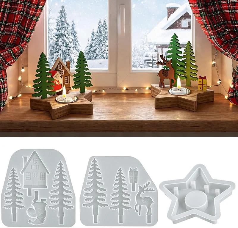 PHOGARY - Molde de vela de Navidad, resina epoxi molde de silicona, vela de Navidad, 2 unidades — Hogar y cocina