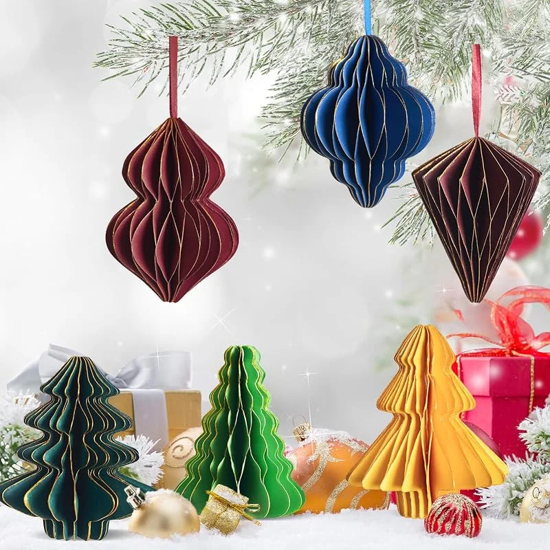 Easy Joy Juego de decoración de panal de papel de Navidad, 6 piezas con borde brillante 3D, bolas de panal de abeja, adornos colgantes para árbol de Navidad, hogar, fiesta de Año Nuevo y decoración de sala de — Adviento y mesa