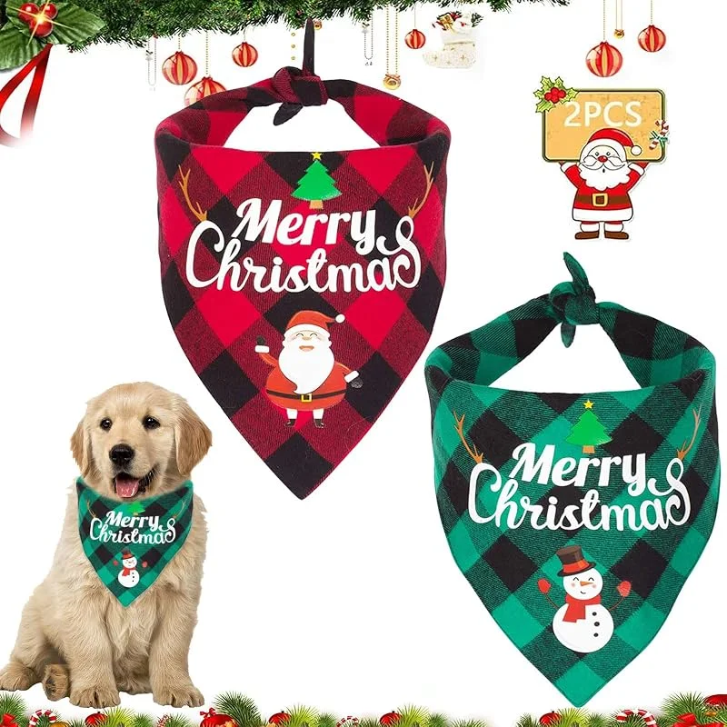 Seasboes Navideños de Perro a Cuadros de Búfalo Bandanas de Mascota de Navidad Bufanda Ajustable Lavable Babero Triangular Reversible Accesorios de Disfraz para Festival Cumpleaños Disfraz de Navidad Mascotas — Ropa Navidad
