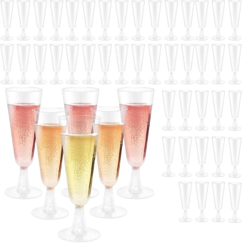 Aerzouser 50 Piezas Copas De Cava, Copas De Plastico, Copas De Champán De Plástico Transparente Para Fiestas, Cumpleaños, Bodas — Vino y mesa festiva