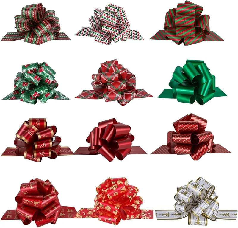 SHSHbuy 12 Piezas Lazos Regalo, Lazos de Decoraciones Navidad, Lazos Regalos para Envolver Decoraciones de Navidad, Cesta, Ramo, Decoración de Floristería — Envoltorio regalo