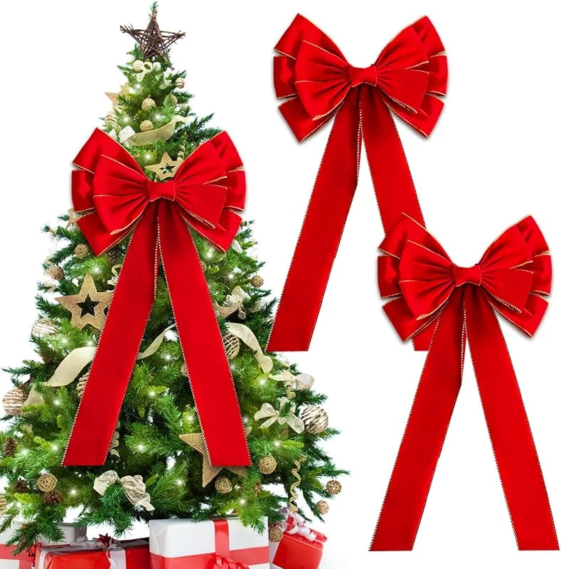 MAXHJX 2X Lazos Grandes de Navidad Rojos: 90cm x 45cm Lazos Grandes Rojos de Terciopelo Decorativos para Navidad Árbol Ventanas Chimenea Decoración de Puerta Principal (2, Lazo) — Envoltorio regalo