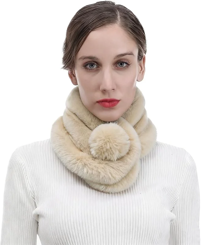 Lina & Lily Bufanda Cuello Unisexo Invierno con Pompón de Pelo Sintético — Ropa Navidad