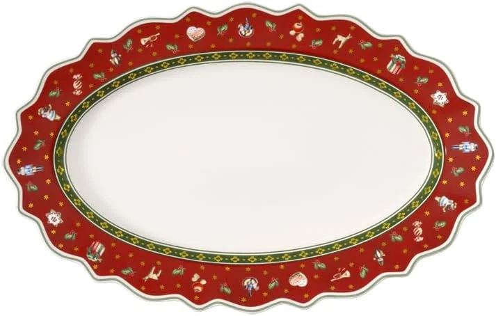 Villeroy & Boch 14-8585-2910 Bandeja Ovalada Toy's Delight, para Navidad, 50 x 31 cm, en Festivo Embalaje de Regalo, Porcelana, Rojo — Hogar y cocina