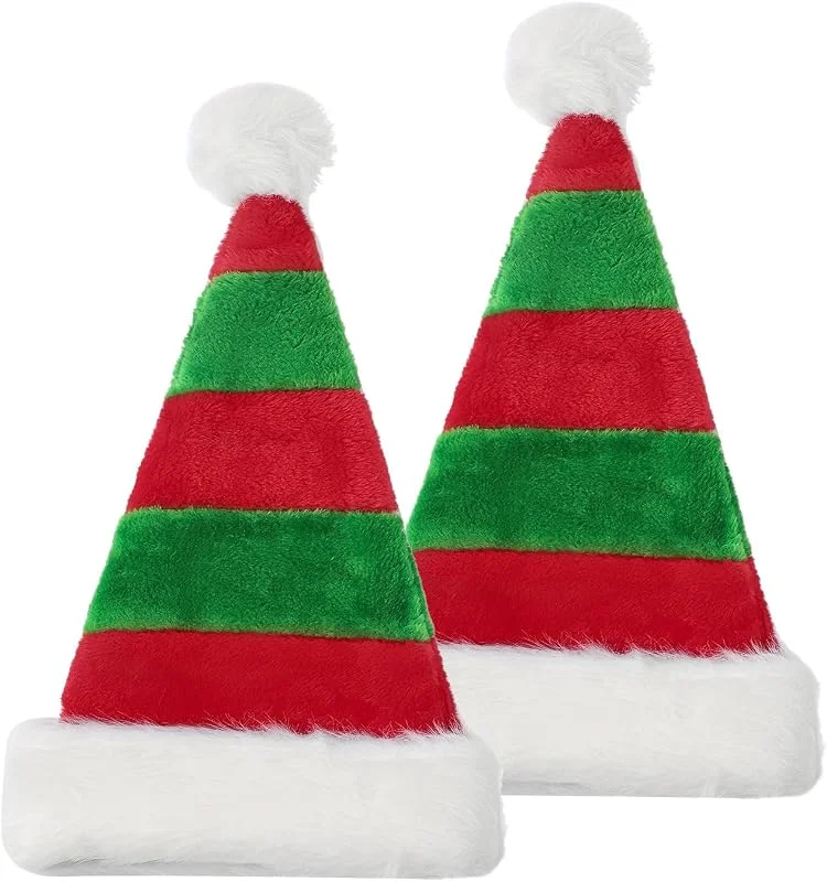 FUIPVGI 2 sombreros de Navidad, sombreros de lujo para Papá Noel, sombrero de Papá Noel, sombrero de Papá Noel para adultos, unisex, diadema de Navidad a rayas rojas y verdes para Año Nuevo, Navidad — Ropa Navidad