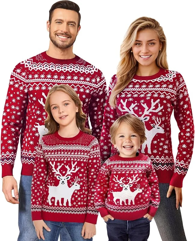 Namatime Jersey navideño divertido para hombre y mujer, suéter feo de Navidad, cuello redondo, jersey de punto con reno, unisex, conjunto familiar — Ropa Navidad