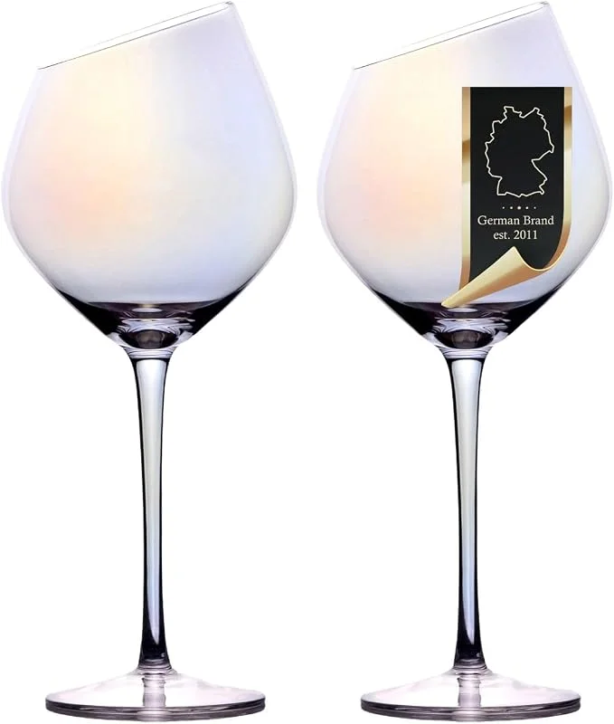 INTIRILIFE 2x copa de vino con borde moderno - 470 ml de capacidad y brillo arco iris - Copa de vino roja Apta para lavavajillas Cristal a prueba de golpes — Vino y mesa festiva