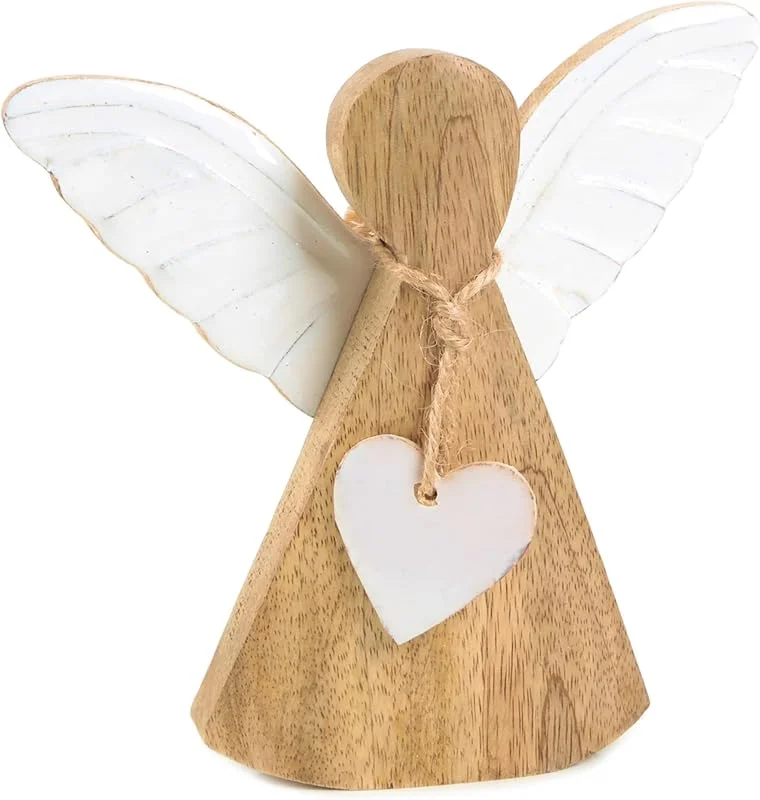 Visita la tienda de Logbuch-Verlag Figura ángel madera, 16 x 15 cm: decoración navideña natural con alas blancas y corazón, adorno rústico para mesa y ventana, decorativa para Navidad interior, ángel protector símbolo de paz y amor — Decoracion Navidad