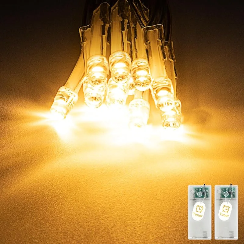 A.bigwhale 2 Piezas Guirnalda Luces Pilas, Luces LED Pilas con Temporizador, Blanco Cálido 10 LED Luces de Gadas Para Interior, Navidad, Dormitorio, Fiesta, Boda — Luces Navidad