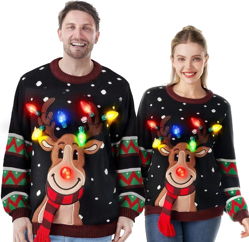 Visita la tienda de JOYIN JOYIN - Jersey navideño con luces led integradas y dibujo de reno, tipo “feo” divertido, para mujer — Ropa Navidad