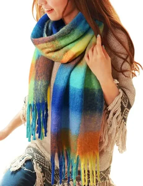 Visita la tienda de Voqeen Voqeen Bufanda Mujer Invierno Grande Largas Fular Cuadros con Borlas Caliente Suave Chal Tartán Manta Moda Mantón Estolas Cálido — Ropa Navidad