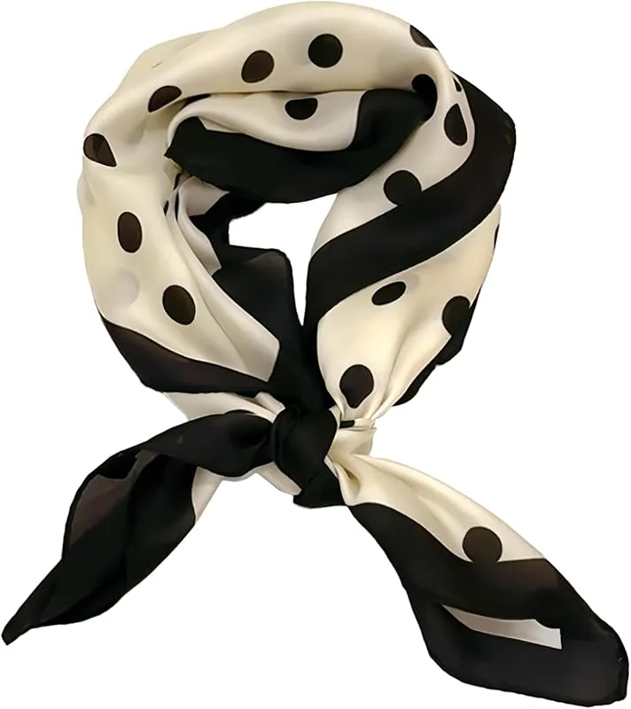 MUNSKT Bufanda de seda de satén, 70 x 70 cm, pañuelo de diseño, para deporte, bufanda para mujer, bufanda cuadrada de satén, negro y blanco, Talla única — Ropa Navidad