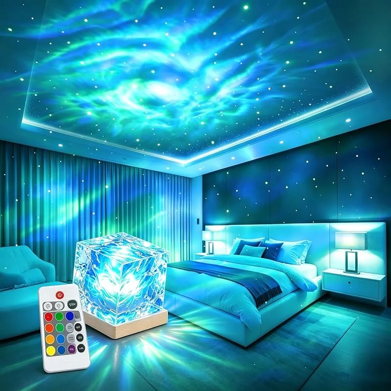 Sathychanpy Proyector LED de aurora boreal con 16 colores dinámicos – luz nocturna romántica con mando a distancia, ideal para mesa en dormitorio, salón, fiestas y cenas para Navidad y cumpleaños — Cena a la luz de velas