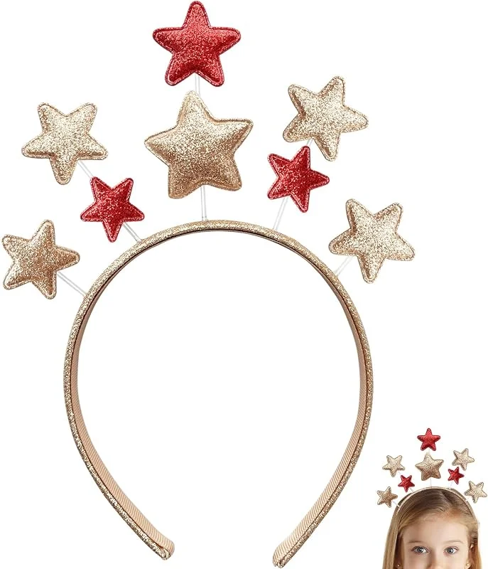 VZXQX Diadema Estrella de Navidad, Diadema de Estrellas con Purpurina Dorada y Rojo para Niñas y Mujeres, Diadema para el Pelo para Navidad, Fiestas, Cumpleaños, Festivales — Ropa Navidad
