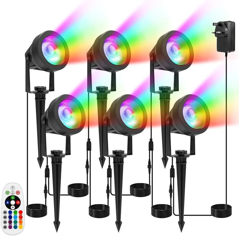Visita la tienda de T-SUNUS T-SUNUS Focos Jardín RGB, 6 en 1 Focos Colores para Exteriores, 16 Colores y 4 Modos de Iluminación, IP65 Impermeable para Caminos Árboles Patio Navidad — Luces Navidad