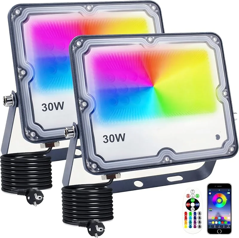Visita la tienda de Indmird Foco Led RGB 30W Focos LED Exterior con Control Remoto IP66 Impermeable 16 Millones de Colores 28 Modos Proyector LED RGB Exterior Para Jardín Patio Pasillo Garaje Terraza Navidad — Luces Navidad