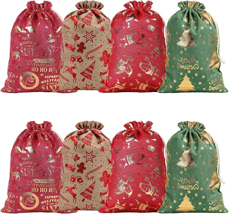 23GUANYI 8 Piezas Bolsas Regalo Navidad con Cordón, 20×30 cm Bolsas Navidad de Tela — Envoltorio regalo