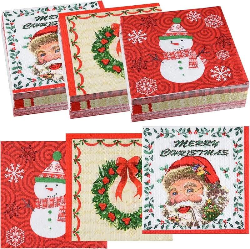 Visita la tienda de ASTARON ASTARON 60 servilletas navideñas con 3 diseños, servilletas de papel desechables para cóctel, servilletas decorativas navideñas a granel para cenas navideñas, suministros para fiestas navideñas — Adviento y mesa